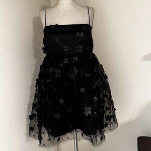 NWT TRIXXI Black Floral Appliqué Tulle Mini Dress Juniors Size Medium